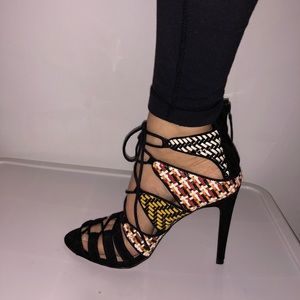 ZARA Woven Ankle Lace-up Heels